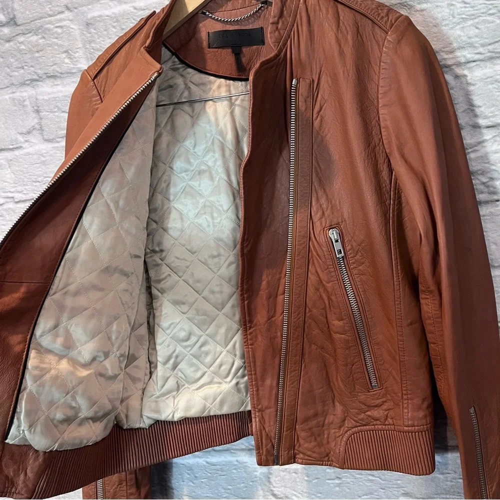 Rag & Bone Size 4 - Lyon Moto Lamb Leather Jacket - Camel MSRP $1,295 - Picture 6 of 16